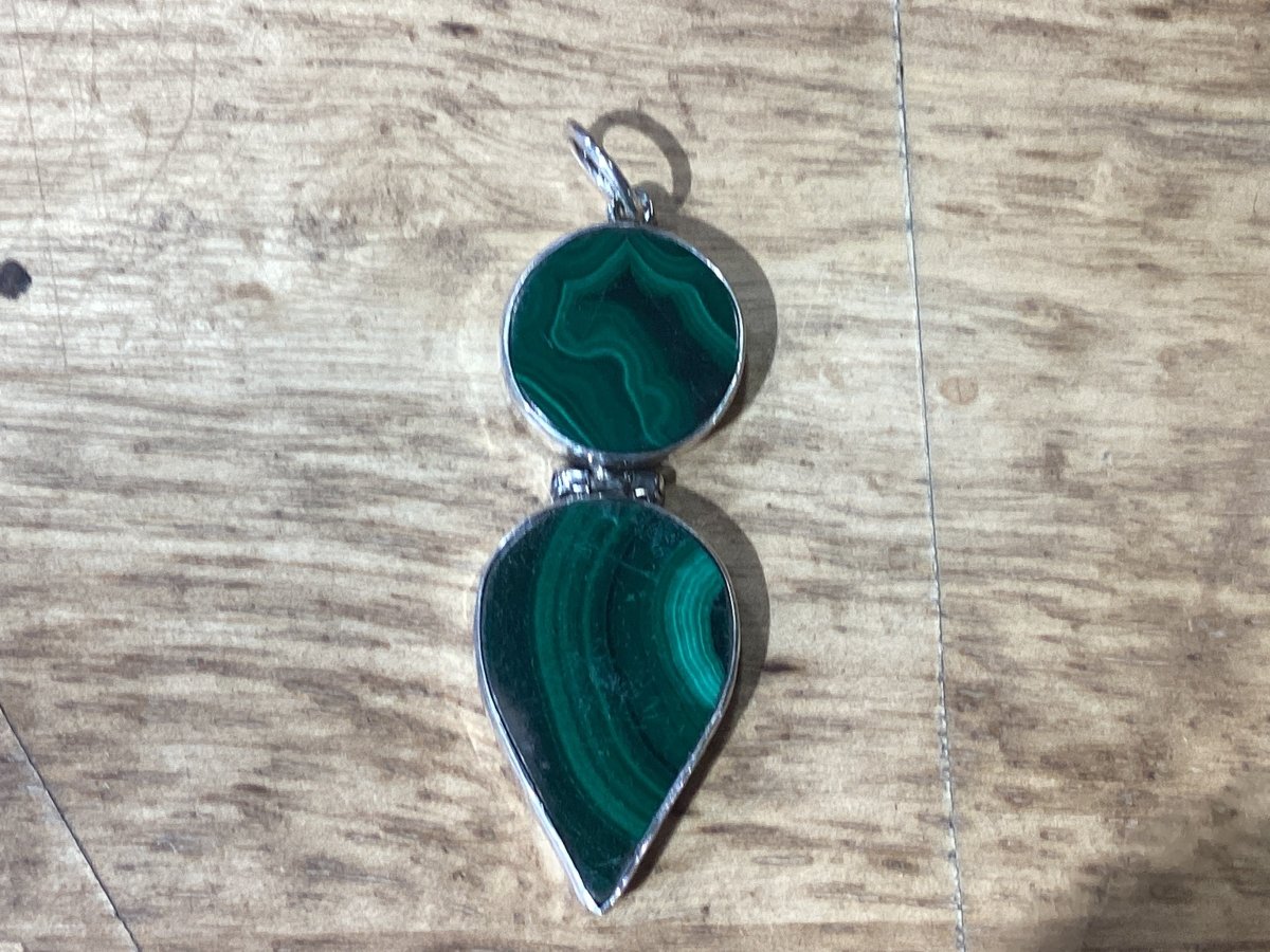 Malachite Hinged Drop Pendant - Turquoise Mustang