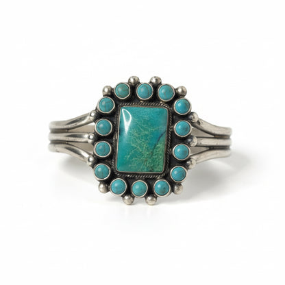 Rosalita 15 - Stone Rectangular Cluster Cuff in Blue Green Kingman, Kathleen Livingston - Turquoise Mustang