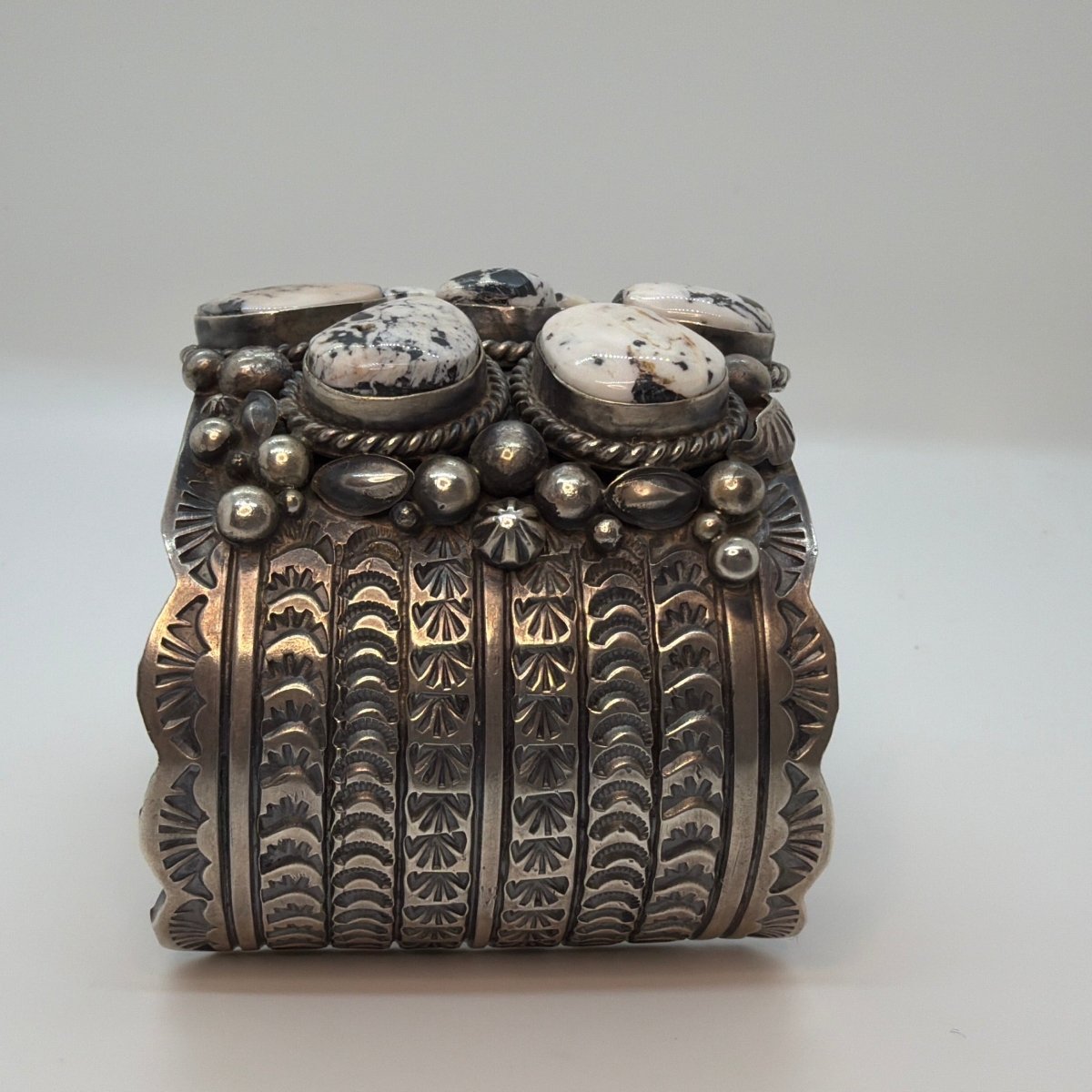 Mega Seven - Stone White Buffalo Cluster Cuff, by Jimmy Yazzie - Turquoise Mustang