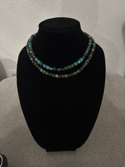 16” Cloud Mountain Turquoise Barrel Bead Necklace - Turquoise Mustang