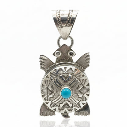 Turquoise & Sterling Silver Turtle Pendant, L. Mariano - Turquoise Mustang