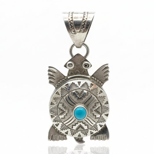 Turquoise & Sterling Silver Turtle Pendant, L. Mariano - Turquoise Mustang