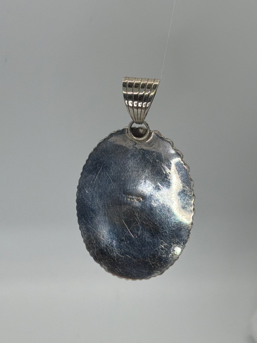 Large Oval Lapis Pendant with 30 Pearl - Style Bezels by Dan Dodson - Turquoise Mustang