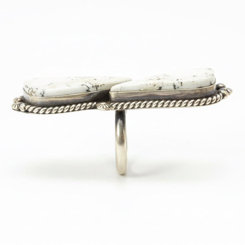 White Buffalo Freeform Ring, Eugene Belone (Adjustable) - Turquoise Mustang