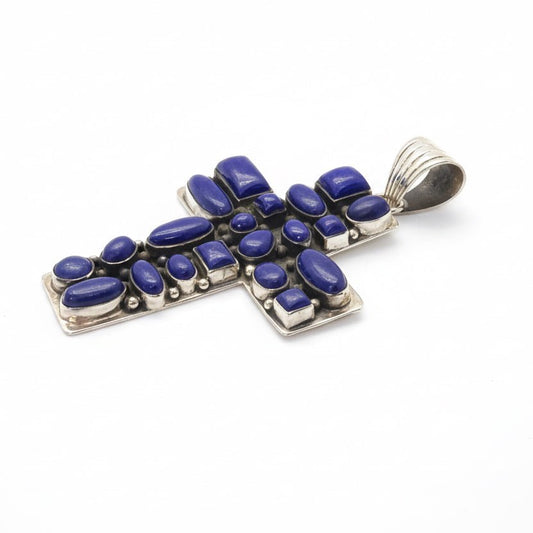 The Peony Cluster Cross Pendant in Premium Lapis - Turquoise Mustang