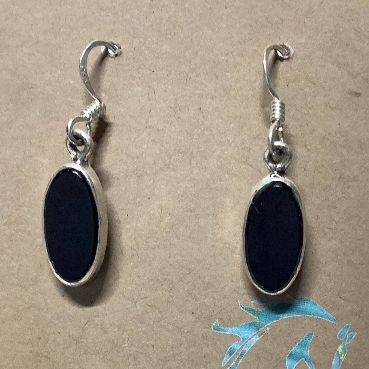 Earring, simple black onyx oval dangles, unknown - Turquoise Mustang