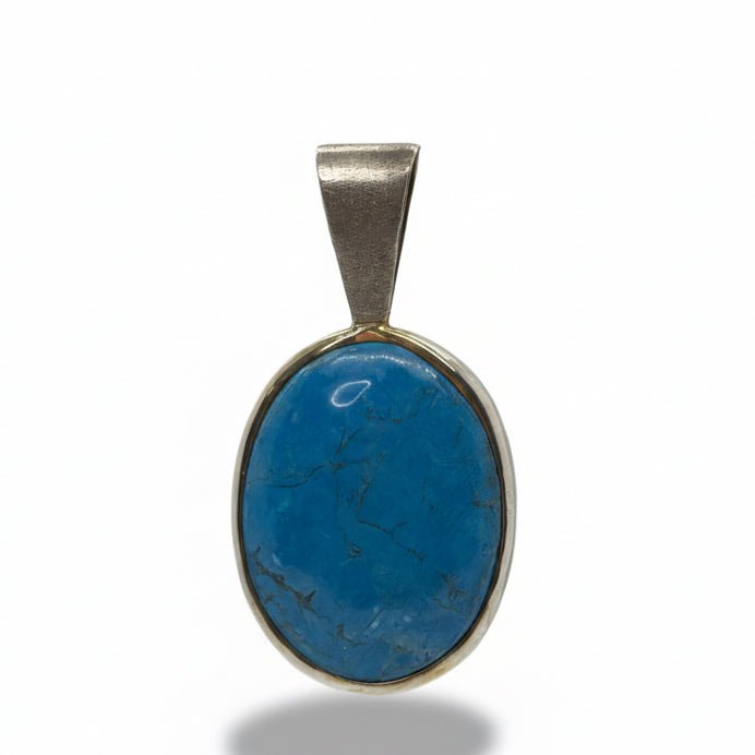 Arizona Turquoise Oval Pendant Brushed Sterling with 14k Gold Plate by LP - Turquoise Mustang