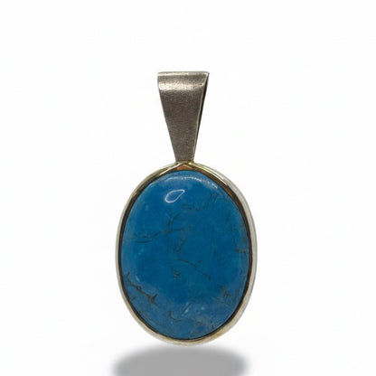 Arizona Turquoise Oval Pendant Brushed Sterling with 14k Gold Plate by LP - Turquoise Mustang