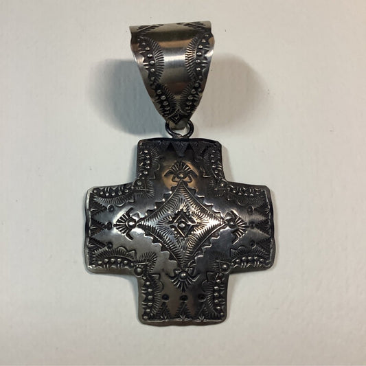 Pendant, Convex Navajo Cross, Vincent Begay - Turquoise Mustang