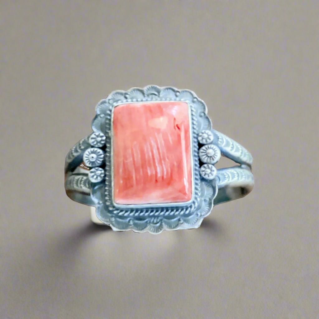 Large Rectangular Spiny Oyster Shield Cuff - Turquoise Mustang