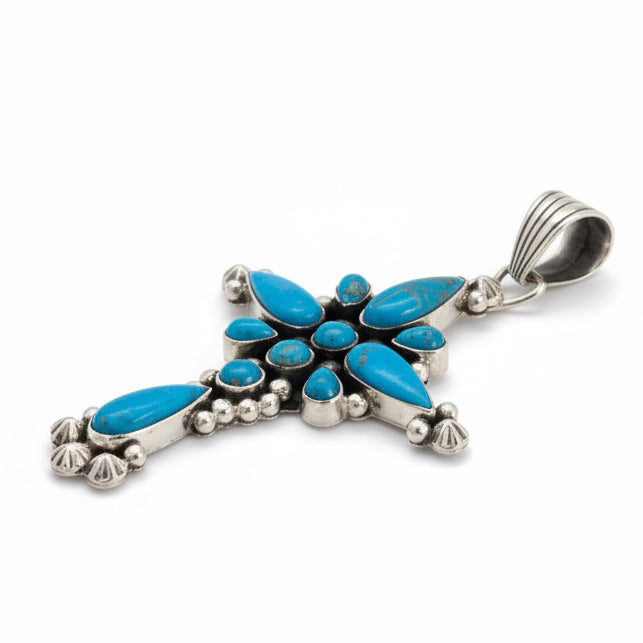 The Oleander Elegant Cross Pendant Premium Kingman Turquoise - Turquoise Mustang