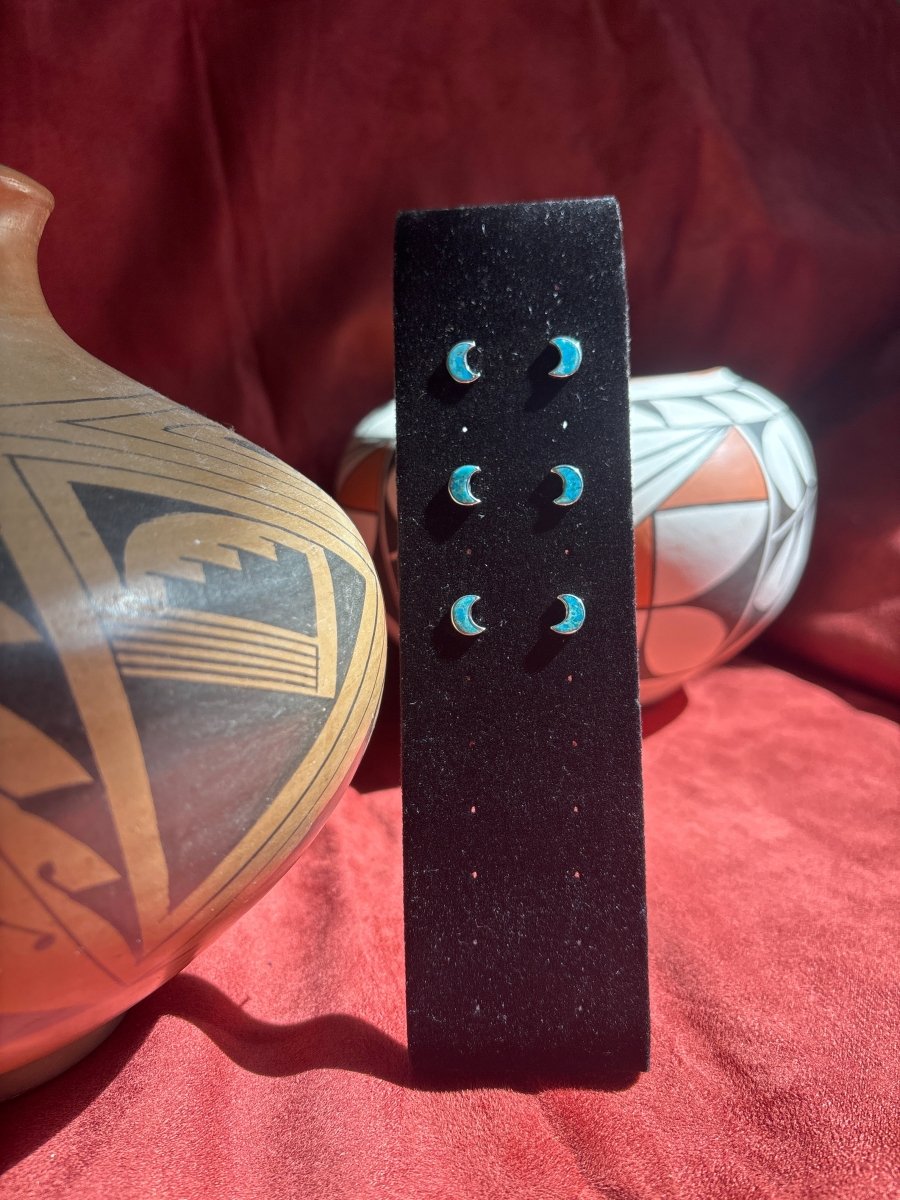 Earrings, Small Half Moon Studs, Turquoise - Turquoise Mustang