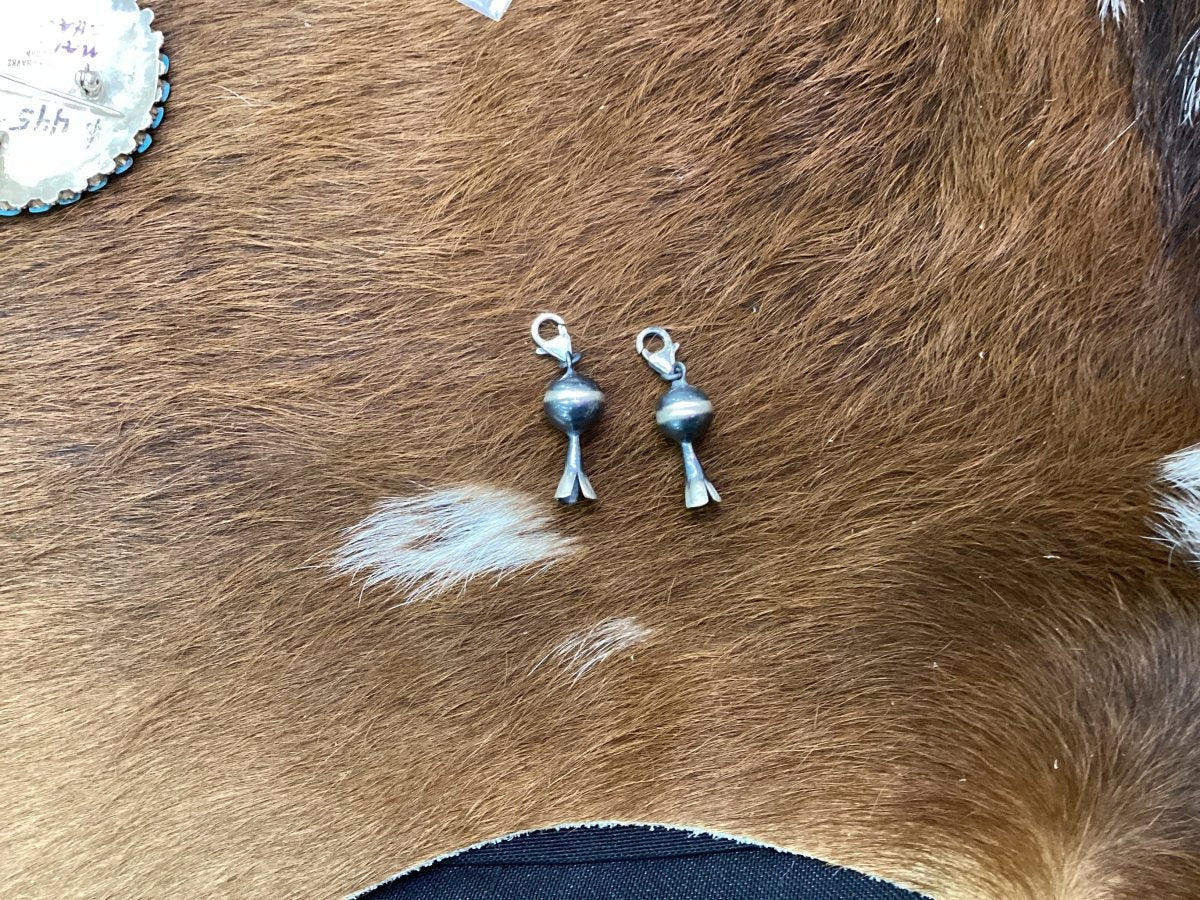 Assorted mini - squash blossom charms with bales or clips - Turquoise Mustang