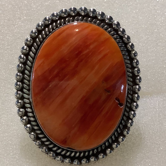 Ring, Orange Spiney Oyster, FAt Oval with ball and rope bezel, DD - Turquoise Mustang