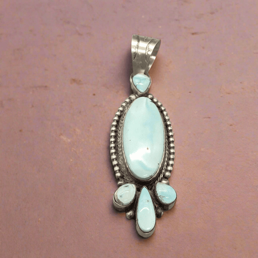 5 - Stone Dry Creek Turquoise Cluster Pendant by P. Johnson - Turquoise Mustang