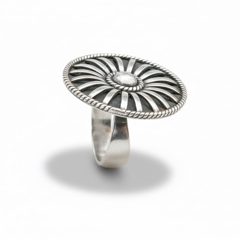 Round Shield Ring, Adjustable HaDa Collection - Turquoise Mustang