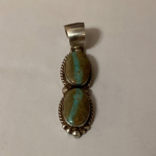 Pendant, 2 stone, Royston Ribbon, Robert Shakey - Turquoise Mustang