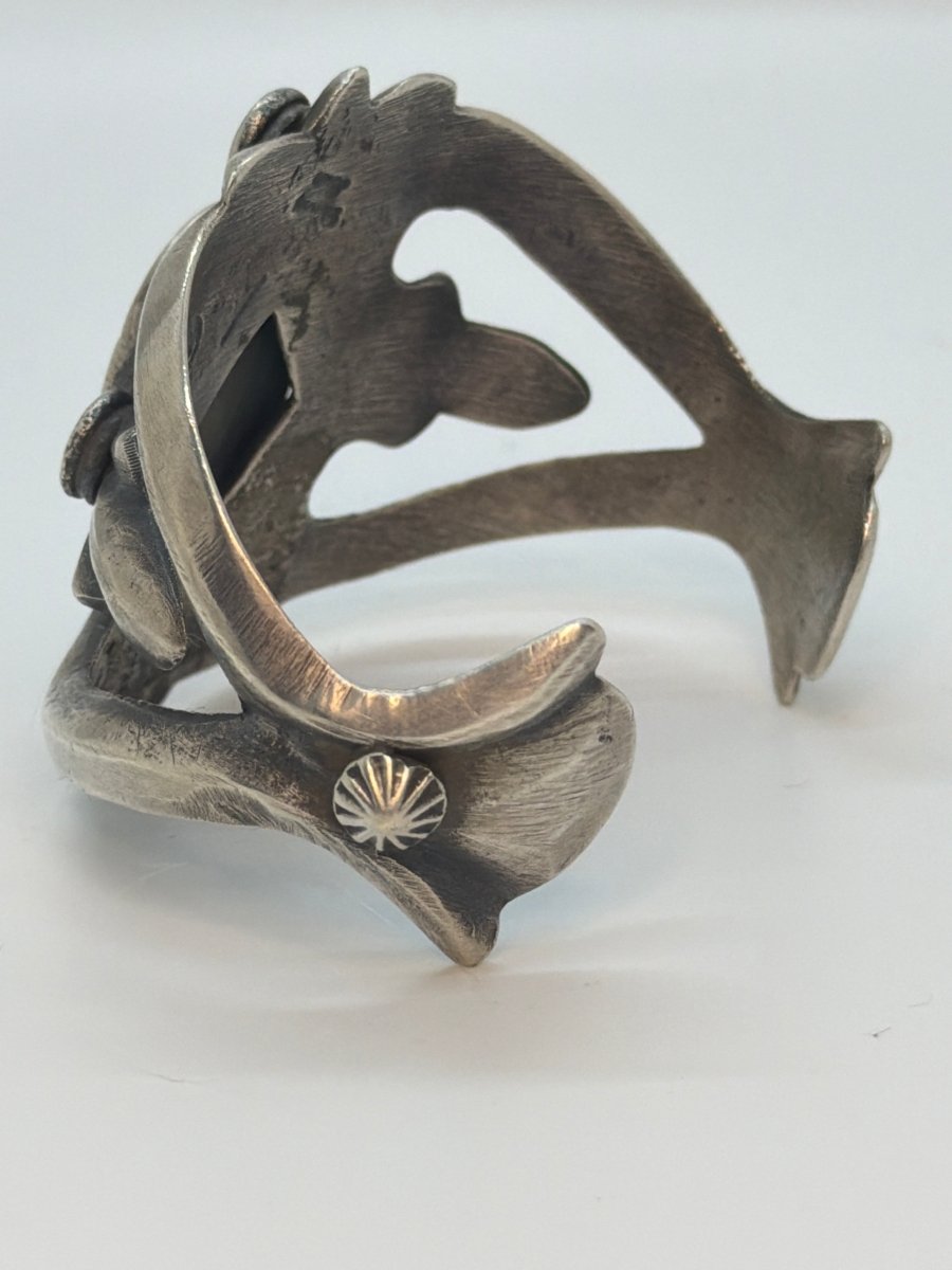 Orange Spiny Oyster Tufa Cast Florissant - style Cuff Bracelet, Chimney Butte - Turquoise Mustang