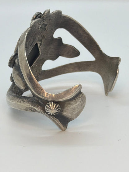 Orange Spiny Oyster Tufa Cast Florissant - style Cuff Bracelet, Chimney Butte - Turquoise Mustang