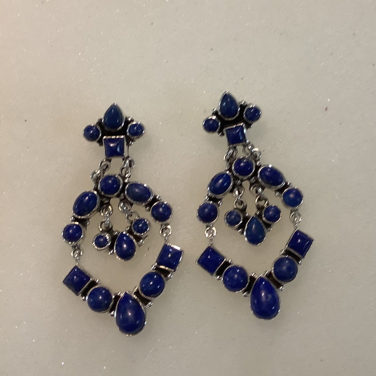 Earrings, Lapis, 17 Stone mixed shape drops, DD - Turquoise Mustang