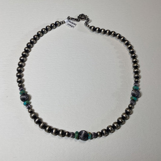 20", 1 strand, 8mm Navajo Pearls w/ Twist, Corrugated & Kingman rondelles, TM - Turquoise Mustang