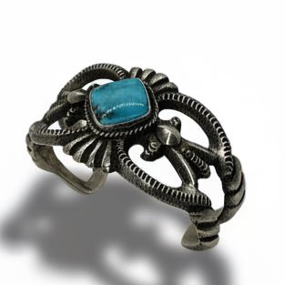 Tufa Cast Cuff Blue Diamond Turquoise by Robert Deutsawe Jr, Zuni - Turquoise Mustang