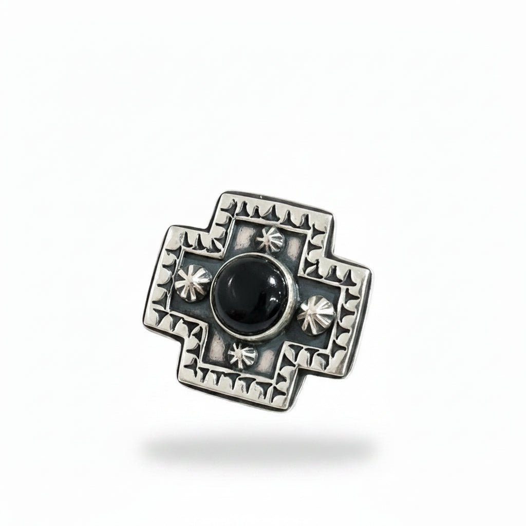 The Waterlily Stamped Cross Ring by Turquoise Mustang — Multiple Stones - Turquoise Mustang