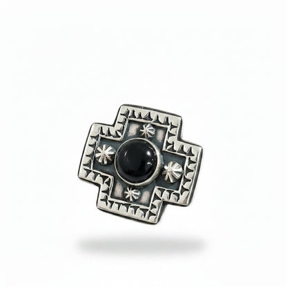 The Waterlily Stamped Cross Ring by Turquoise Mustang — Multiple Stones - Turquoise Mustang