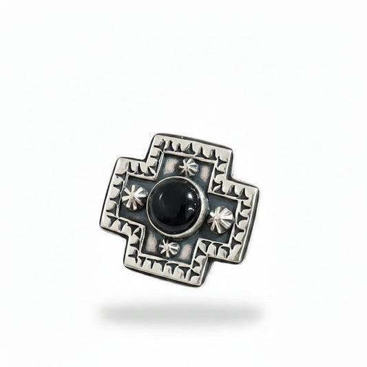 The Waterlily Stamped Cross Ring by Turquoise Mustang — Multiple Stones - Turquoise Mustang