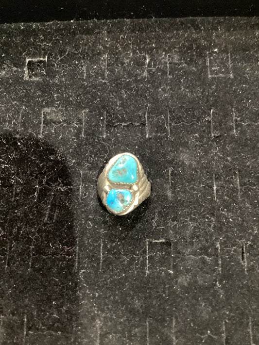 Vintage Sleeping Beauty Turquoise Men's Ring, Navajo, Size 9.75 - Turquoise Mustang