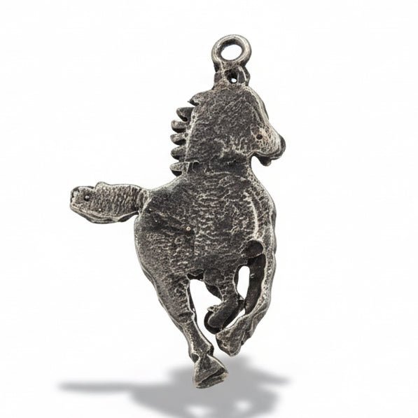 Gleaming Galloping Sterling Silver Mustang, by Vintage Revivals - Turquoise Mustang