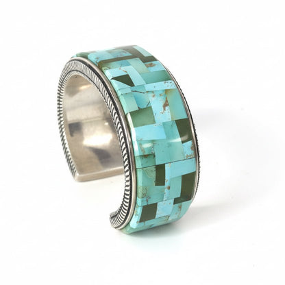 Multi-Mine Turquoise Mosaic Inlay Cuff by R. Bennett, Navajo - Turquoise Mustang