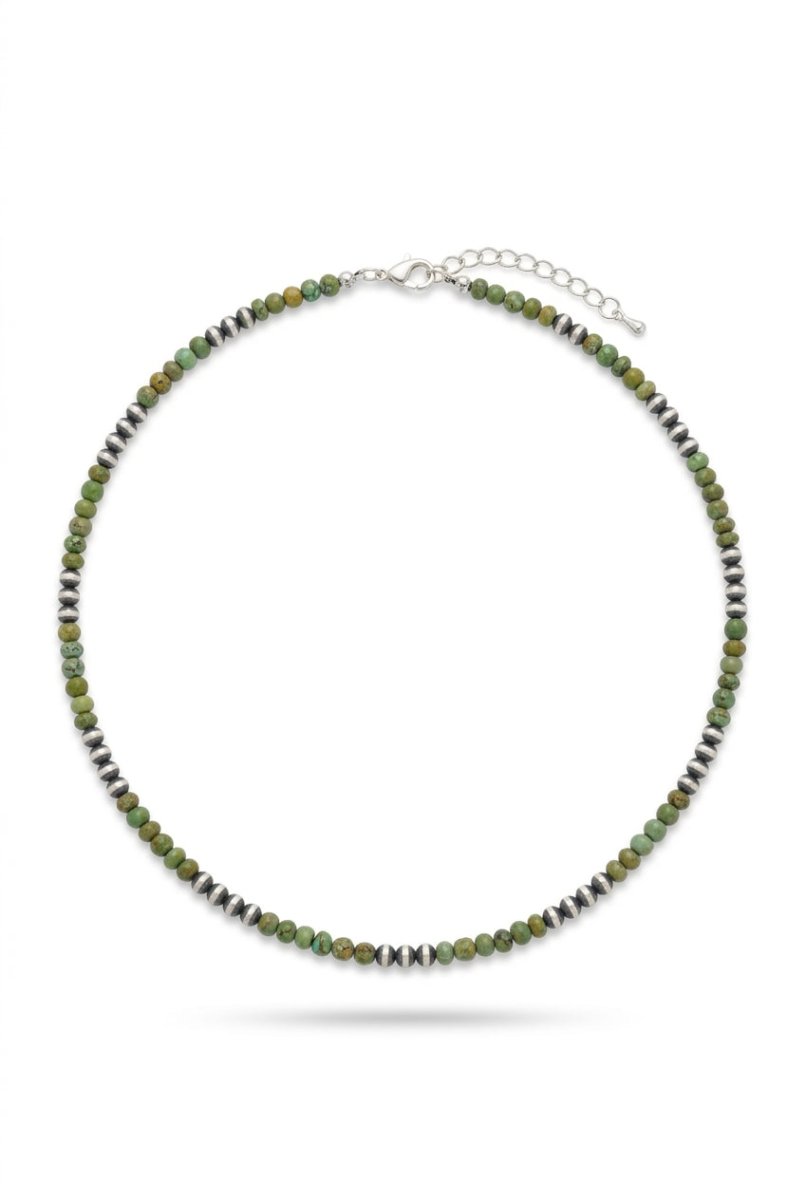 20" Sage Green Kingman Turquoise & Sterling Silver Bead Necklace - Turquoise Mustang