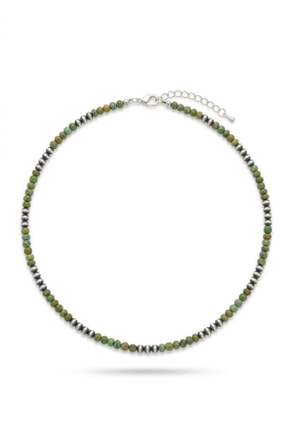 20" Sage Green Kingman Turquoise & Sterling Silver Bead Necklace - Turquoise Mustang