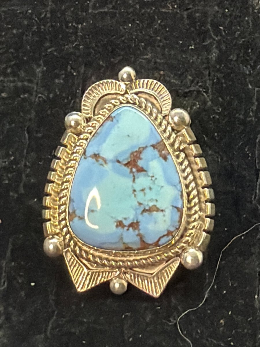 Golden Hills Turquoise Ring Adjustable by Glen Washington - Turquoise Mustang