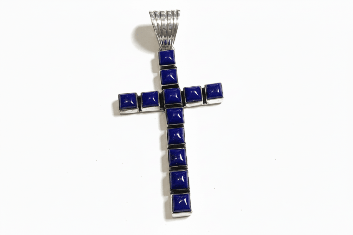 Square Lapis Lazuli 12-Stone Cross Pendant by Dan Dodson - Turquoise Mustang
