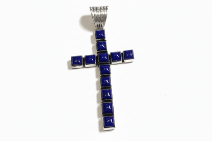 Square Lapis Lazuli 12-Stone Cross Pendant by Dan Dodson - Turquoise Mustang