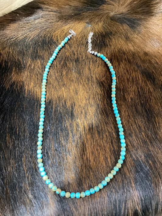 18” x 5mmBlue Green Kingman Turquoise Rounds Necklace - Turquoise Mustang
