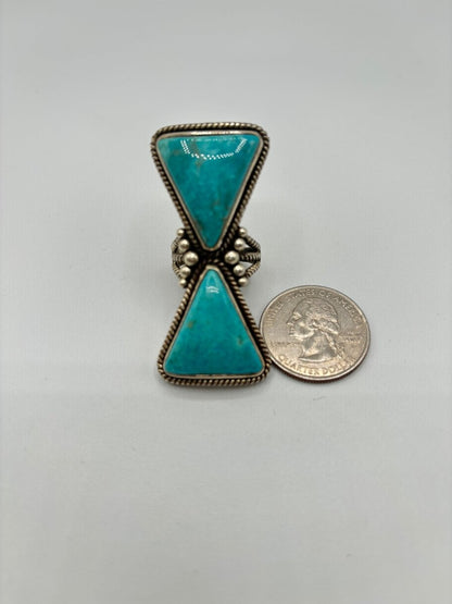 The Double Down Triangle Ring - Turquoise Mustang