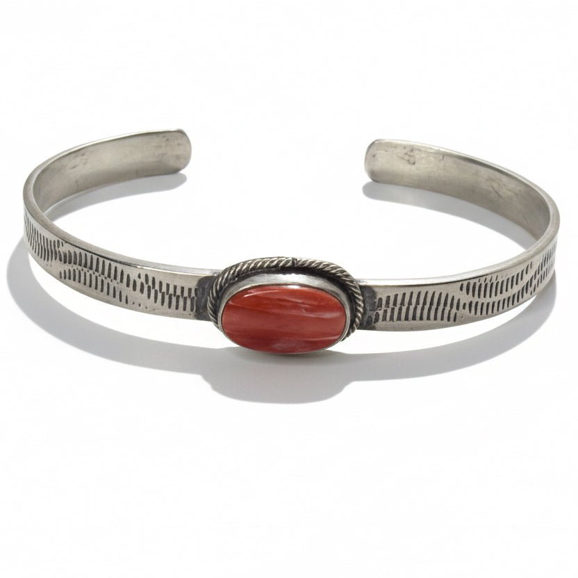 Pueblo Cuff, Orange Spiny Oyster, Danny Henio - Turquoise Mustang