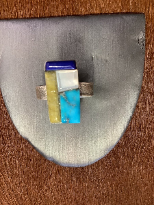 Ring, Tufa Cast Shank with Rect. Inlay, Billie - Turquoise Mustang