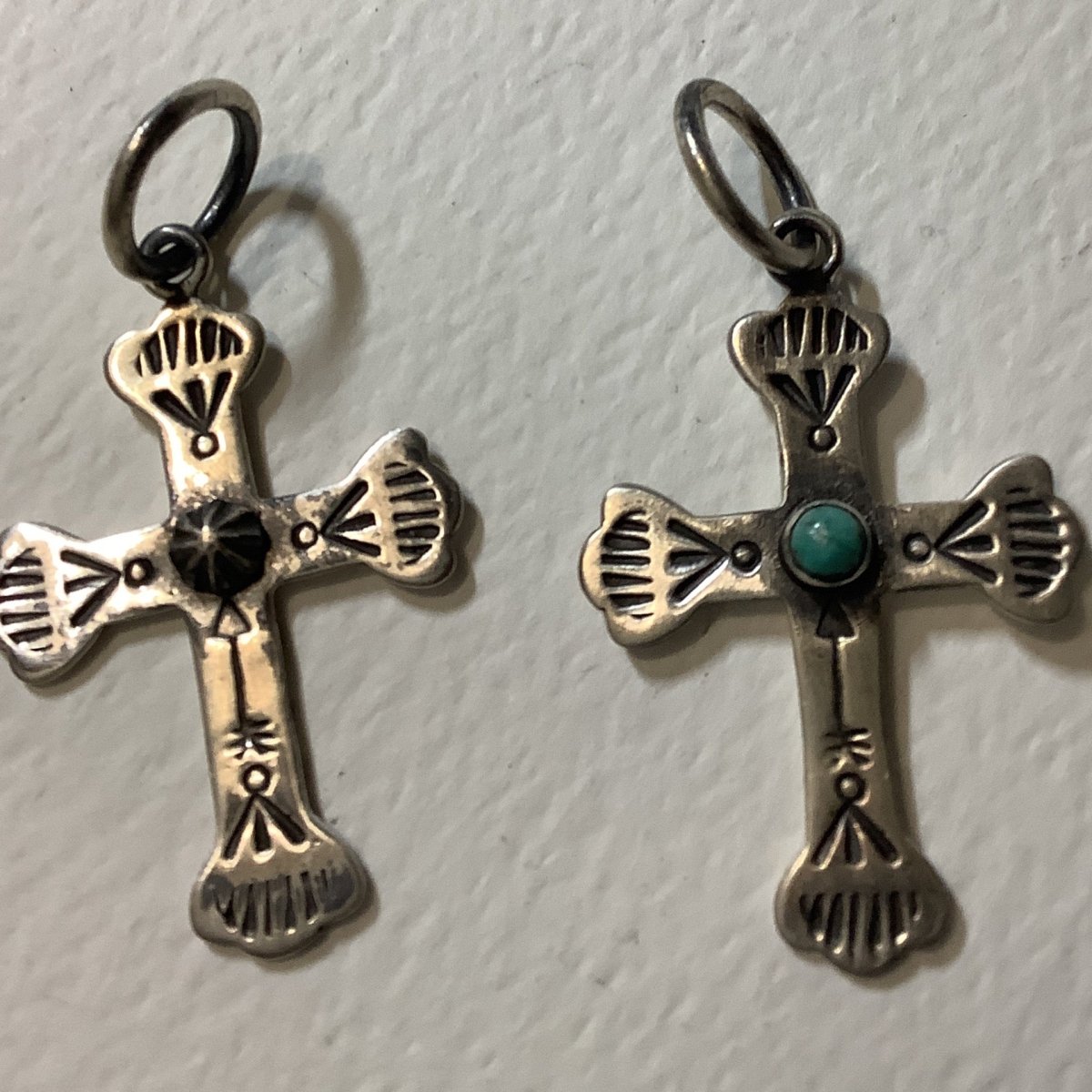 Pendant, Cross, Small Stamped Spanish Style, DD - Turquoise Mustang