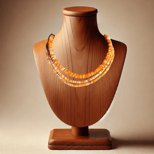 18" 6mm Orange Spiny and Turquoise Necklace - Turquoise Mustang