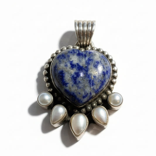 Nasturtium Heart Pendant with Pearls - Turquoise Mustang