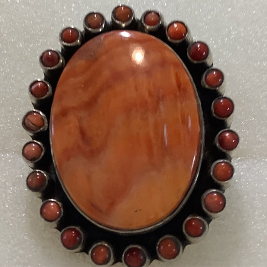 Ring, Orange Spiney Oyster, Fat Oval Cluster with 21 spiney rds DD (1) - Turquoise Mustang