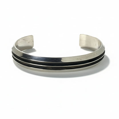 Two - Track Sterling Silver Cuff, Running Bear - Turquoise Mustang