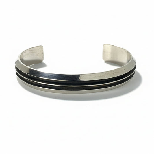 Two - Track Sterling Silver Cuff, Running Bear - Turquoise Mustang