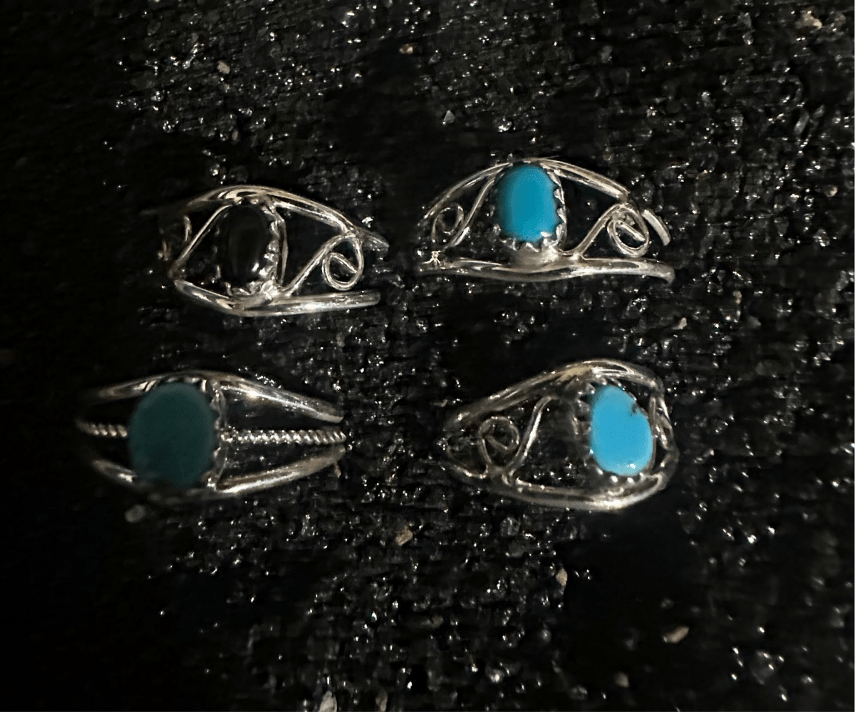 Assorted Petite Turquoise or Black Onyx Rings - Turquoise Mustang