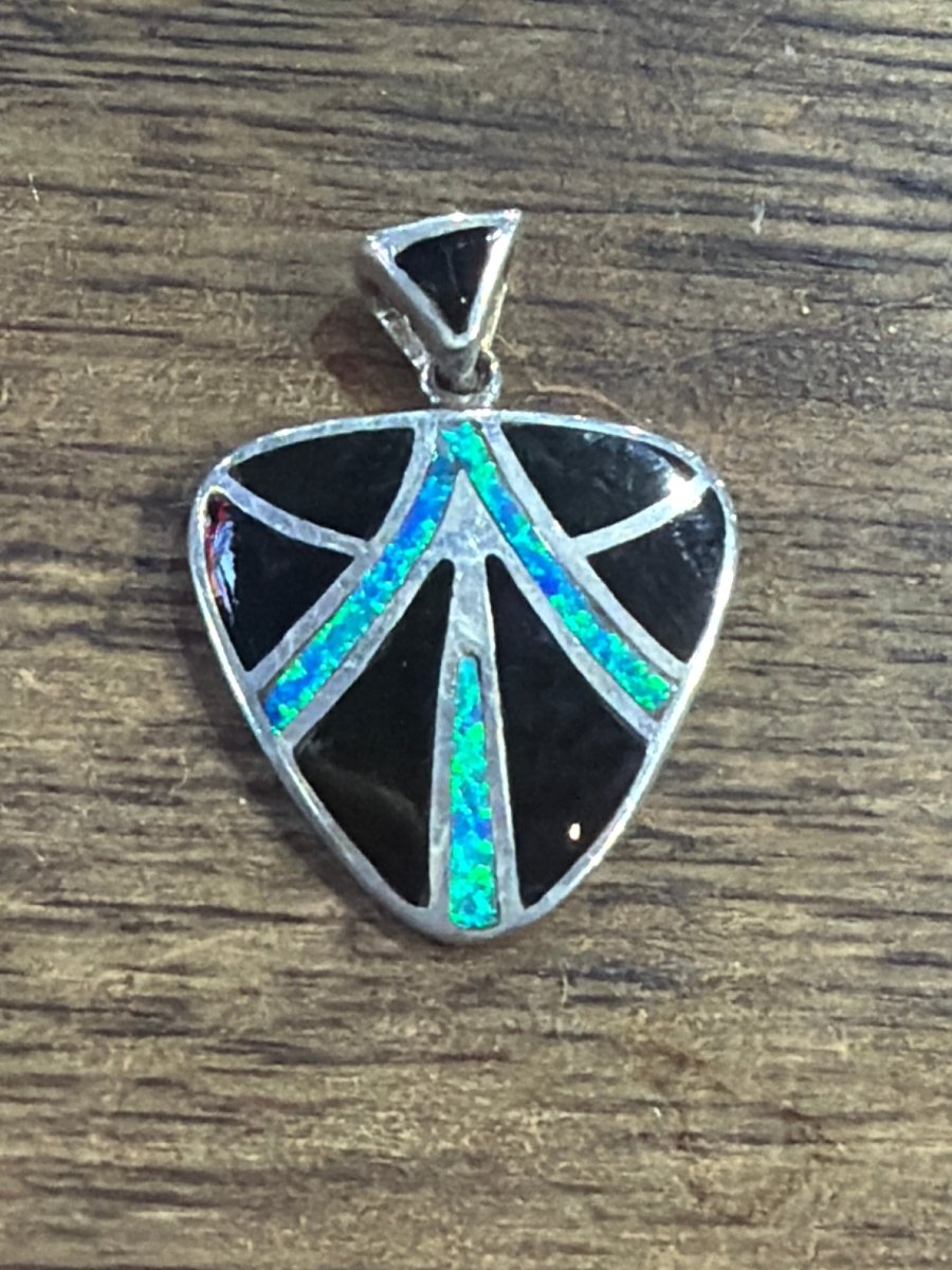 Zuni Inlay Black Jet with Opal Pendant - Turquoise Mustang