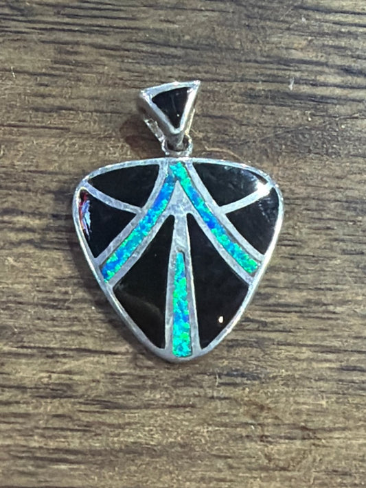 Zuni Inlay Black Jet with Opal Pendant - Turquoise Mustang